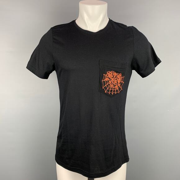 EN NOIR Size M Black Embroidery Cotton / Cashmere Crew-Neck T-shirt - Picture 1 of 5